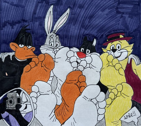 5_toes anthro barefoot bed bedroom camera duo feet foot_fetish foot_focus furniture group humanoid_feet inside male male/male plantigrade soles toes wrinkled_feet wrinkles robloxplayer1984 hanna-barbera looney_tunes top_cat_(series) warner_brothers bugs_bunny daffy_duck pepe_le_pew sylvester_(looney_tunes) top_cat felid feline humanoid lagomorph leporid mammal rabbit hi_res