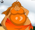 anthro beach belly big_belly clothing female morbidly_obese morbidly_obese_anthro morbidly_obese_female obese obese_anthro obese_female overweight overweight_anthro overweight_female seaside small_head solo swimwear chrisandcompany daryl_vecat domestic_cat felid feline felis mammal