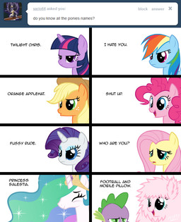 applejack_(mlp) blonde_hair blue_eyes blue_fur comic cowboy_hat crown dan dan_vs dragon english_text equine eyes_closed female fluffle_puff fluffy fluttershy_(mlp) freckles friendship_is_magic fur green_eyes hair hat horn horse male mammal mixermike622 multi-colored_hair my_little_pony orange_fur pink_fur pink_hair pinkie_pie_(mlp) pony princess_celestia_(mlp) purple_fur purple_hair rainbow_dash_(mlp) rainbow_hair rarity_(mlp) reptile royalty scalie spike_(mlp) text tiara tumblr twilight_sparkle_(mlp) two_tone_hair unicorn white_fur yellow_fur
Rating: Safe
Score: 9
User: anthroking
Date: February 14, 2014