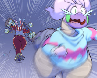 anthro bandage basket chasing container duo egg fake_ears fake_rabbit_ears feathers female holidays multicolored_body multicolored_feathers purple_body red_body red_feathers running tail tail_feathers thick_thighs tongue tongue_out yellow_body yellow_feathers yoshi_egg xingscourge easter nintendo pokemon juniper_(potoobrigham) kiwi_(potoobrigham) blaziken generation_3_pokemon generation_6_pokemon goodra pokemon_(species) digital_media_(artwork) hi_res