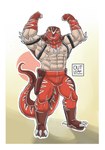 biceps bottomwear claws clothing male mask muscular muscular_human muscular_male nipples pants pecs pose solo wrestler chirros king_of_fighters snk king_of_dinosaurs dinosaur human mammal prehistoric_species reptile scalie absurd_res hi_res