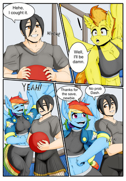 anthro blue_body border breasts clothed clothing dialogue feathered_wings feathers female fur group hair male male/female multicolored_hair open_mouth rainbow_hair speech_bubble tail text white_border wings yellow_body zeroviks friendship_is_magic hasbro my_little_pony mythology rainbow_dash_(mlp) spitfire_(mlp) wonderbolts_(mlp) equid equine human mammal mythological_creature mythological_equine pegasus absurd_res comic digital_media_(artwork) english_text hi_res