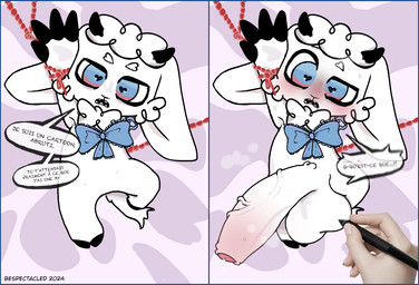 angry anthro balls bdsm bed_sheet bedding big_balls big_penis blue_eyes blush bondage bound bow_ribbon chibi fur genitals huge_penis hyper hyper_genitalia hyper_penis kemono male null penis rope sharp_teeth small_but_hung solo surprised teeth text vein veiny_penis white_body white_fur wool_(fur) bespectacled instant_loss_2koma vtuber simeon_le_petit_mouton bovid caprine mammal sheep french_text translated