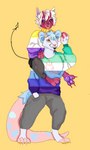 ambiguous_gender anthro carrying_another duo hand_holding hand_in_pocket line_tail male male/male piggyback pockets tail thin_tail corvid_maw code_mouse animal_humanoid cat_humanoid cevern felid felid_humanoid feline feline_humanoid humanoid imp mammal mammal_humanoid mouse murid murine rat rodent