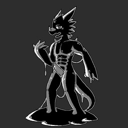 abs anthro biped dripping erection genitals grey_background horn looking_at_viewer male nude open_mouth penis simple_background solo standing tail unknown_artist mythology dragon goo_creature mythological_creature mythological_scalie scalie 1:1 digital_media_(artwork) greyscale monochrome pixel_(artwork) source_request
