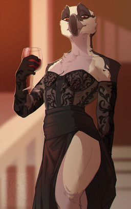 5_fingers alcohol anthro beak beverage biped black_body black_clothing black_dress black_feathers blurred_background chest_tuft classy clothed clothed_anthro clothed_male clothing container countershade_neck countershade_torso countershading crossdressing crossdressing_male cup dipstick_beak dress drinking_glass feathers femboy fingers front_view glass glass_container glass_cup grey_body holding_container holding_cup holding_drinking_glass holding_glass holding_object holding_wine_glass inside looking_at_viewer male mature_anthro mature_male multicolored_body multicolored_feathers orange_eyes smile smiling_at_viewer smirk smirking_at_viewer solo standing tuft white_body white_feathers wine wine_glass yellow_sclera 1cassius1 raumsk accipitriform avian bird osprey 2025 absurd_res digital_drawing_(artwork) digital_media_(artwork) hi_res signature