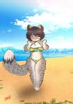 anthro beach bikini blush clothing eyes_closed eyewear female glasses keyhole_bikini midriff navel seaside smile solo swimwear two-piece_swimsuit luvon odessa_weird felid mammal pantherine snow_leopard