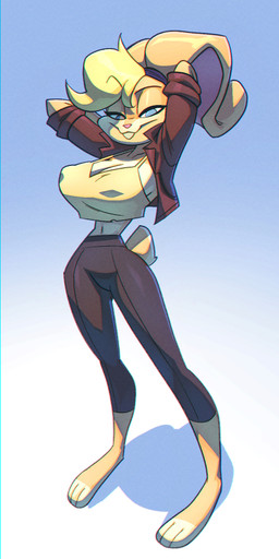anthro barefoot big_breasts bottomwear breasts buckteeth cleavage clothed clothing crop_top feet female hands_behind_head huge_breasts jacket looking_at_viewer midriff narrowed_eyes nipple_outline pants shirt solo teeth tight_bottomwear tight_clothing tight_pants topwear bigdad looney_tunes warner_brothers lola_bunny lagomorph leporid mammal rabbit 2023