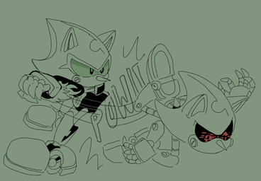 action_pose defeated duo fight green_background machine male pose punch red_eyes simple_background fuckwolfamy archie_comics sega sonic_the_hedgehog_(archie) sonic_the_hedgehog_(comics) sonic_the_hedgehog_(series) metal_scourge metal_sonic eulipotyphlan hedgehog mammal robot sketch