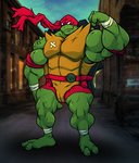 abs anthro band-aid bandage belt biceps flexing kerchief male muscular muscular_anthro muscular_male pecs shell solo rackun rise_of_the_teenage_mutant_ninja_turtles teenage_mutant_ninja_turtles raphael_(tmnt) alligator_snapping_turtle reptile scalie snapping_turtle turtle hi_res