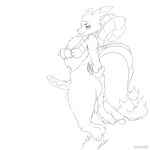 anthro balls big_butt butt erection femboy genitals male multi_tail nude penis purple_eyes solo tail wide_hips schwoo bandai_namco digimon canid canine digimon_(species) kyubimon mammal emerald_(disambiguation) 1:1 2015 monochrome