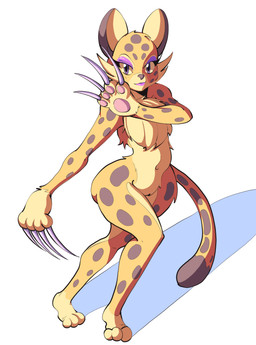anthro cheek_tuft chest_tuft claws countershading eyeliner facial_tuft female fur lipstick makeup markings shadow simple_background spots spotted_markings tuft white_background wide_hips hikaripaladin kirby_(series) kirby_and_the_forgotten_land nintendo clawroline felid leopard mammal pantherine hi_res