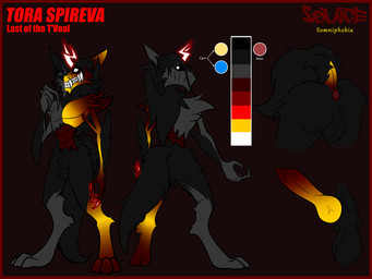 animal_genitalia anthro anus asymmetrical_body balls border claws color_swatch dock_(anatomy) fluffy genitals glowing glowing_claws glowing_horn gradient_fur horn knot male puffy_anus red_border sharp_teeth sheath tail teeth alteredkrimson mythology tora_spireva_(alteredkrimson) canid canid_demon canine demon hellhound mammal mythological_canine mythological_creature t'voal_(alteredkrimson) 4:3 absurd_res hi_res model_sheet