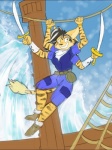 anthro armor biped bottomwear bracelet bracers clothing crow's_nest dangling female footwear jewelry mast melee_weapon multi_arm multi_limb pants rope sailing_ship sailing_watercraft ship shirt shoes solo sword topwear vehicle watercraft weapon conditional_dnp jonas felid mammal