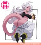 andoid_21 big_butt black_sclera boots breasts butt clothed clothing dessert eclair female food footwear genitals hair high_heeled_boots high_heels logo panties pastry pink_body pussy red_eyes shoes solo tail text underwear white_hair schpicy dragon_ball dragon_ball_fighterz majin_android_21 humanoid majin 2022 artist_logo url