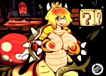 ?_block alternate_species anthro big_breasts block bodily_fluids breasts crown female genital_fluids genitals hand_on_breast headgear item_box lava non-mammal_breasts nude plant shell solo spikes thick_thighs vaginal_fluids vulva dirtyscoundrel mario_bros nintendo princess_koopa princess_peach elemental_creature flora_fauna koopa piranha_plant reptile scalie absurd_res digital_media_(artwork) hi_res