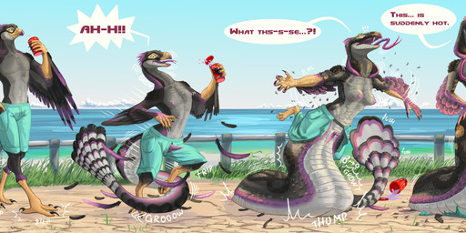 4_toes 5_fingers anthro apode areola areola_expansion arm_tuft arrow_sign auto_breast_lick avian_feet balancing_on_tail bare_breasts beach beak belly belly_tuft beverage biped biped_to_legless black_body black_claws black_feathers black_scales black_talons blue_eyes bottomwear bouncing_breasts breast_growth breast_lick breast_play breasts calm chest_tuft claw_growth claws closed_smile clothed clothing container day dialogue down_feathers drinking_milkshake drinking_straw dropping_beverage ellipsis exclamation_point expansion eye_spots falling falling_feathers fangs feather_tuft feathered_arms feathered_crest feathered_wings feathers feet female female_anthro female_symbol fingers flailing food_container forked_tongue four_frame_sequence gender_symbol gender_transformation genitals grass green_bottomwear green_clothing green_shorts grey_belly grey_body grey_breasts grey_feathers grey_scales grow_(sound_effect) growth growth_lines hand_in_pocket hand_on_breast hand_on_hip hand_on_own_breast head_crest hip_expansion holding_beverage holding_object hooked_beak interrobang interrobang_ellipsis legless lgbt_pride licking limb_regression long_claws long_tongue looking_at_self looking_down looking_down_at_self looking_forward looking_up male male_anthro male_symbol markings medium_breasts milk_container milkshake montgomery_glands motion_lines mouth_closed mtf_transformation multicolored_body multicolored_tongue neck_expansion nipple_expansion nipple_growth nipples non-mammal_breasts non-mammal_nipples non-mammal_vulva nude nude_anthro nude_beach nude_female onomatopoeia open_mouth pathway penis penis_poking_out penis_to_vagina_tf pink_tongue plant pockets pointy_speech_bubble pride_colors purple_areola purple_beak purple_body purple_claws purple_crest purple_feathers purple_nipples purple_penis purple_scales purple_tongue purple_vulva question_mark railing sapphic_pride_colors scale_growth scales screaming scuted_arms scuted_feet scutes sea self_lick serpentine shocked shorts shoulder_tuft sipping smile snake_hood snout snout_growth solo sound_effects species_transformation speech_bubble spilling_drink standing stepping striped_markings striped_tail striped_wings stripes swimming_trunks swimwear symbol tail tail_fan tail_feathers tail_growth tail_markings tail_pattern talon_hands teeth teeth_expansion text thumping toe_claws toes tongue tongue_expansion topless topless_male torn_bottomwear torn_clothing torn_shorts transformation transformation_sequence transformation_through_food transformation_through_milk tripping tuft two_tone_tongue ventral_scales vulva walking water white_body white_scales white_sclera wide_hipped_anthro wide_hipped_female winged_arms wings yellow_beak yellow_body yellow_scales yellow_scutes xenthetechnomorph accipitrid accipitriform avian bird cobra draconcopode feathered_scalie feathered_snake goshawk naga reptile scalie snake snake_naga 2026 3:1 absurd_res dated digital_media_(artwork) english_text hi_res huge_filesize sequence signature