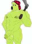 anthro axe balls biped clothing fur genitals glans green_body hat headgear headwear male muscular muscular_anthro muscular_male navel nipples not_furry penis plant simple_background solo standing white_background arkyhorny electronic_arts plants_vs._zombies popcap_games elemental_creature flora_fauna peashooter_(pvz) primal_peashooter 2024 hi_res