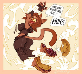 4_toes angry anthro asymmetrical_footwear biped bottomwear clothed clothing explorer feet female fingerless_gloves floating_hands foot_fetish footwear gloves hair handwear humanoid_feet nipple_outline open_mouth pants pawpads paws plantigrade sandals sandals_removed shoes short_hair soles solo speech_bubble tail text tight_clothing toes undressing_another oddjuice domestic_cat felid feline felis mammal 2025 dated digital_media_(artwork) english_text signature