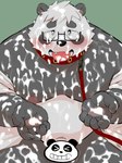 anthro belly black_body blush bodily_fluids collar cum cum_everywhere cum_on_belly cum_on_body cum_on_chest cum_on_face cum_on_hand cum_on_leg cum_on_tongue genital_fluids humanoid_hands kemono leash male messy moobs nipples overweight overweight_male solo tongue white_body sessa vtuber sasayama_akira bear giant_panda mammal 2022 censored hi_res