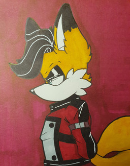 2_tails anthro blue_eyes eyeshadow femboy fur furrowed_eyebrows hands_behind_back makeup male mouthless multi_tail orange_body orange_fur red_background serious side_view simple_background solo tail justsomeidiotonline archie_comics sega sonic_the_hedgehog_(archie) sonic_the_hedgehog_(comics) sonic_the_hedgehog_(series) miles_prower_(anti-tails) canid canine fox mammal red_fox true_fox 2022 absurd_res half-length_portrait hi_res portrait traditional_media_(artwork)