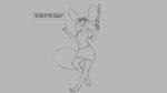 16:9 2020 anthro clothed clothing dialogue digital_drawing_(artwork) digital_media_(artwork) english_text female fur gun hair mammal monochrome mouse murid murine ranged_weapon raygun rodent simple_background solo text watsup weapon white_background widescreen