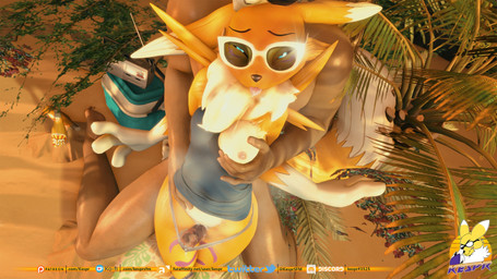 anthro arm_tuft beach black_nose black_sclera blue_eyes bodily_fluids breast_grab breasts claws clothing clothing_aside clothing_pull dipstick_ears dipstick_tail duo ear_markings erection eyebrows eyewear faceless_character faceless_human faceless_male facial_markings female female_on_human front_view genital_fluids genitals hand_on_breast hand_on_hip head_markings human_on_anthro humanoid_genitalia humanoid_penis interspecies kneeling leg_markings looking_pleasured male male/female markings mostly_nude multicolored_body multicolored_ears neck_tuft nipples nude_male open_mouth outside_sex panties panty_pull penis plantigrade precum precum_through_clothing saliva saliva_on_tongue seaside sex shirt shoulder_tuft sunglasses tail tail_markings thigh_markings thigh_sex topwear tuft two_tone_body underwear underwear_pull vaginal_fluids vaginal_fluids_on_penis wet wet_clothing white_body yellow_body kespr bandai_namco digimon canid digimon_(species) human mammal renamon 16:9 3d_(artwork) digital_media_(artwork) hi_res widescreen