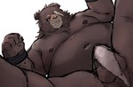 anthro balls belly big_belly black_nose bound brown_body clothing genitals humanoid_hands kemono male moobs navel nipples overweight overweight_male scar simple_background solo underwear yimingsama mihoyo zenless_zone_zero ben_bigger bear mammal 2022 hi_res