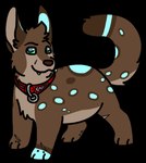 2015 alpha_channel ambiguous_gender blue_eyes blue_markings brown_body brown_fur brown_nose canid canine collar digital_drawing_(artwork) digital_media_(artwork) digitigrade eyebrows facial_scar feral flat_colors foot_scar full-length_portrait fur green_sclera head_tuft leg_scar mammal markings paws portrait raised_tail red_collar scar sebdoggo simple_background smile smirk snout snout_scar solo spots spotted_body spotted_fur standing tail transparent_background tuft