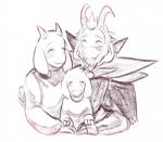 anthro beard blush clothed clothing eyes_closed facial_hair family female fur group happy horn male mature_anthro mature_female mature_male simple_background smile white_background chibimu undertale undertale_(series) asgore_dreemurr asriel_dreemurr toriel boss_monster_(undertale) bovid caprine goat mammal 2015 monochrome father_(lore) mother_(lore) parent_(lore) son_(lore)