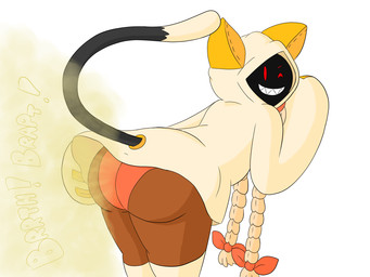 bent_over big_butt biped braided_hair bubble_butt butt cloak cloak_only clothed clothing dark_body dark_skin dipstick_tail dot_eyes fart fart_cloud fart_fetish female furgonomics grin grinning_at_viewer hair hair_bows hood legwear long_hair looking_at_viewer looking_back looking_back_at_viewer markings one_eye_closed onomatopoeia panties pantsless pigtails raised_tail rear_view red_clothing red_eyes red_panties red_underwear shadow_face sharp_teeth simple_background simple_eyes smile smiling_at_viewer solo sound_effects tail tail_markings tan_hair teeth text thick_thighs twin_braids underwear upskirt white_background wink winking_at_viewer yellow_fart_cloud drawful-s arc_system_works blazblue taokaka animal_humanoid felid felid_humanoid feline feline_humanoid humanoid kaka_(blazblue) mammal mammal_humanoid 2026 4:3 digital_drawing_(artwork) digital_media_(artwork) hi_res