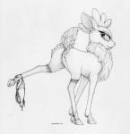 2015 antlers artist_name butt clothed clothed_feral clothing clothing_around_one_leg deer dewclaw_hooves ecmajor female feral fur genitals hooves horn legwear lingerie looking_at_viewer looking_back mammal monochrome new_world_deer panties panties_around_one_leg panties_down panties_on_feral partially_clothed piercing pussy quadruped reindeer sketch smile solo stockings them's_fightin'_herds thigh_highs traditional_media_(artwork) underhoof underwear underwear_around_one_leg underwear_down velvet_reindeer_(tfh)
