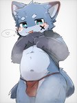 anthro arm_tuft asian_clothing biped black_clothing black_ear_tips black_nose black_shirt black_topwear blep blue_body blue_ears blue_eyebrows blue_eyes blue_fur blue_inner_ear blue_tail blush blush_lines bodily_fluids bulge cheek_tuft clothed clothing clothing_lift dipstick_ears ear_markings east_asian_clothing elbow_tuft eyebrows facial_tuft fluffy fluffy_tail fundoshi fur heart_symbol japanese_clothing male male_anthro monotone_body monotone_fur multicolored_ears musk musk_clouds navel nipples pantsless pantsless_anthro pantsless_male paws pink_nipples red_clothing red_fundoshi red_underwear shirt shirt_lift simple_background slightly_chubby slightly_chubby_anthro slightly_chubby_male solo speech_bubble stained_underwear sweat sweaty_body tail tongue tongue_out topwear tuft underwear white_background young young_anthro young_male shouka_2810 canid canine mammal hi_res