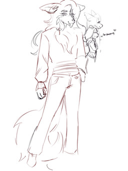anthro big_hair big_tail curled_tail curly_hair hair long_hair male solo standing tail tongue tongue_out bugzthepug soot_(bugzthepug) animal_humanoid canid canid_humanoid canine canine_humanoid dog_humanoid humanoid mammal mammal_humanoid absurd_res hi_res sketch