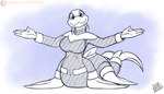 breasts clothing dorsal_fin female fin flippers fur looking_at_viewer membrane_(anatomy) simple_background smile solo tail uniform webbed_hands drxii mammal marine marine_taur taur 2020 7:4 digital_media_(artwork)