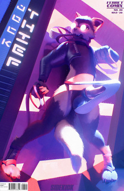 animal_genitalia animal_penis anthro balls clothed clothing erection erection_under_clothing eyewear feet fictional_magazine_cover fingers fur genitals glasses holding_clothing holding_jockstrap holding_object holding_underwear jacket jockstrap jockstrap_in_mouth male open_clothing open_jacket open_topwear penis solo standing tail tenting text toes topwear underwear underwear_in_mouth wearing_glasses sidekick domestic_ferret mammal mustelid musteline true_musteline weasel cover digital_media_(artwork) english_text hi_res magazine_cover