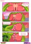 absurd_res amaryllis_(lustragon) anal anthro anus bodily_fluids butt butt_grab comic comic_panel cunnilingus dialogue digital_drawing_(artwork) digital_media_(artwork) dragon duo english_text female gaping genitals hair hand_on_butt hi_res horn leaf lustragon male male/female mythological_creature mythological_scalie mythology nude oral outside pink_body plant pussy red_hair red_pussy rimming saliva scalie sex snappy_(lustragon) text thorns tongue tongue_out vaginal watermark wet
