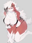 3:4 anthro anthrofied baburusushi big_breasts bikini bikini_pull blush blush_lines bodily_fluids breasts canid chest_tuft claws clothed clothing clothing_pull cum cum_on_breasts cum_on_face cum_on_snout curvy_figure digital_media_(artwork) exposed_breasts female female_anthro fingers fluffy fur generation_7_pokemon genital_fluids hair hi_res kemono kneeling lactating looking_at_viewer lycanroc mammal mature_anthro mature_female midnight_lycanroc milk nintendo nipples pokemon pokemon_(species) pokemorph slightly_chubby slightly_chubby_female solo swimwear swimwear_pull tail thick_thighs tuft two-piece_swimsuit underwear voluptuous wide_hips