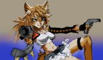 2024 aiming_at_viewer anthro blonde_hair bottomwear clothing cutoffs denim denim_bottomwear denim_clothing felid feline female fighting_pose fur green_eyes gun hair holding_gun holding_object holding_ranged_weapon holding_weapon leopardus mammal midriff mihoyo navel ocelot ponytail pose pulchra_(zenless_zone_zero) ranged_weapon shorts solo thigh_belt weapon white_body white_fur yellow_body yellow_fur zeer_dot zenless_zone_zero