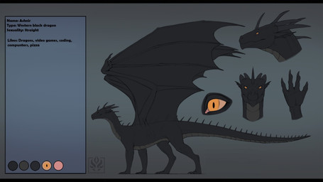 4_fingers ambiguous_gender black_body black_claws black_horn claws countershade_neck countershade_scales countershade_tail countershade_torso countershading digitigrade dorsal_ridge ear_fins feet feral fin finger_claws fingers grey_background grey_body grey_scales horn logo looking_at_viewer membrane_(anatomy) membranous_wings mouth_closed multicolored_body multicolored_scales pupils quadruped scales side_view simple_background slit_pupils smooth_horn snout snout_from_the_front solo spread_wings standing stated_sexuality straight_horn tail tailbutt tapering_tail text text_box toe_claws toes two_tone_body two_tone_scales ventral_scales wings yellow_eyes jadedragoness european_mythology mythology ashnir dragon mythological_creature mythological_scalie scalie western_dragon winged_dragon 16:9 2021 artist_logo artist_name character_name digital_media_(artwork) digital_painting_(artwork) english_text flat_colors painting_(artwork) widescreen