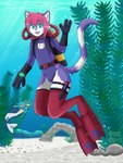 clothing diving diving_fins diving_mask diving_suit leotard male mask one-piece_swimsuit scuba swimwear underwater water mermaidnerin ashley_the_cat domestic_cat felid feline felis mammal 3:4 hi_res