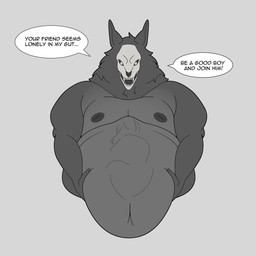 anthro dialogue_box dominant dominant_male good_boy male moobs obese overweight overweight_anthro overweight_male text vore buxim scp_foundation scp-1471-a canid canine mammal 1:1 absurd_res english_text hi_res
