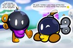 bodily_fluids bulge clothing detailed_bulge dialogue duo male one_eye_closed snow sweat sweatdrop text underwear wink tepigfan101 mario_bros nintendo paper_mario bob-omb living_bomb waddling_head crossover english_text hi_res