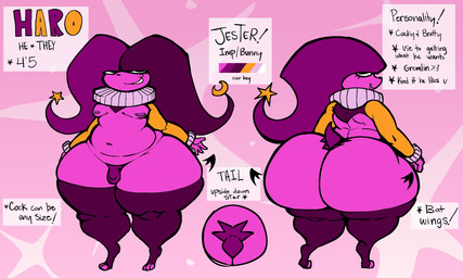 anthro barbell_piercing big_butt bottom_heavy bulge butt clothing detailed_bulge fangs femboy fool's_hat footwear fur half-closed_eyes hat headgear headwear huge_butt male narrowed_eyes nipple_barbell nipple_piercing nipples pear-shaped_figure piercing pink_body pink_fur shirtless_sleeves shortstack shortstack_male slightly_chubby slightly_chubby_anthro slightly_chubby_male smile smirk smug smug_face socks solo teeth text thick_thighs thong toeless_footwear toeless_legwear toeless_socks toeless_stockings underwear wide_hips nanodude78 haro_(solensilas) imp lagomorph leporid mammal rabbit 2026 character_name digital_media_(artwork) english_text hi_res nonbinary_(lore)