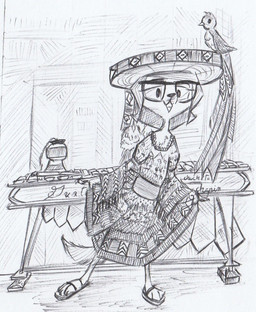 anthro clothed clothing dress duo eyewear feral footwear glasses huipil marimba musical_instrument open_mouth open_smile perching percussion_instrument rectangular_glasses sandals shoes smile standing tail wearing_glasses chuchito72 avian bird canid canine canis domestic_dog mammal quetzal trogonid 2020 graphite_(artwork) greyscale monochrome sketch traditional_media_(artwork)