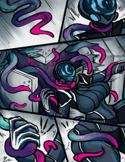 big_breasts blue_clothing blue_helmet breasts clothing door female forced gradient_tentacles huge_breasts imminent_rape imminent_sex neck_grab science_fiction tentacles skarma digital_extremes tencent warframe mag_(warframe) alien tenno tentacle_creature absurd_res comic hi_res