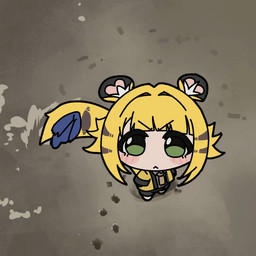 >:< angry black_body black_fur blinking blonde_hair blush blush_lines bow_ribbon chibi clothing dust female fur green_eyes hair high-angle_view jacket markings multicolored_body multicolored_fur solo striped_markings stripes tail tail_motion tailwag topwear white_body white_fur yellow_body yellow_fur yellow_tail gogoyon554 mihoyo zenless_zone_zero ju_fufu animal_humanoid felid felid_humanoid humanoid mammal mammal_humanoid pantherine pantherine_humanoid thiren tiger_humanoid 1:1 2026 2d_animation animated digital_media_(artwork) frame_by_frame loop