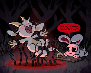 2_horns 3_toes anthro asking asking_another blush bodily_fluids book crying_laughing dialogue duo_focus eyes_closed feet fur group head_back horn laugh looking_at_another lying motion_lines on_front open_mouth open_smile red_inner_ear red_speech_bubble restrained scales scut_tail short_tail smile speech_bubble tail talking_to_another tears text tickle_fetish tickle_torture tickling tickling_armpits tickling_belly tickling_feet toes white_body white_fur white_scales raspberry-joe chikn_nuggit mythology fwench_fwy_(chikn_nuggit) iscream_(chikn_nuggit) demon dragon lagomorph leporid mammal mythological_creature mythological_scalie rabbit scalie 2025 digital_media_(artwork) english_text nonbinary_(lore)