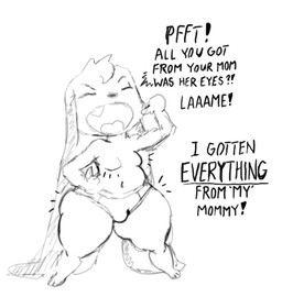 anthro big_butt bulge butt clothing exclamation_point eyes_closed fangs fur gesture hair hand_gesture hand_on_hip hand_on_own_hip long_ears male moobs pointing pointing_at_self pose question_mark scut_tail sharp_teeth short_tail simple_background smile solo standing tail teeth text thick_thighs tongue underwear white_background wide_hips young young_anthro young_male blast-furnace lagomorph leporid mammal rabbit 2025 digital_media_(artwork) english_text monochrome sketch
