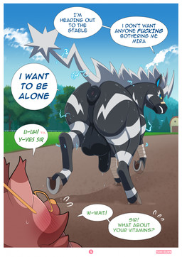 ambiguous_gender animal_genitalia animal_penis anthro anus balls big_balls border dialogue equine_anus equine_genitalia equine_penis feral fur genitals huge_balls male penis profanity puffy_anus text white_border nikkibunn nintendo pokemon boro_the_zebstrika equid equine generation_5_pokemon generation_8_pokemon greedent mammal pokemon_(species) zebstrika comic digital_media_(artwork) english_text hi_res
